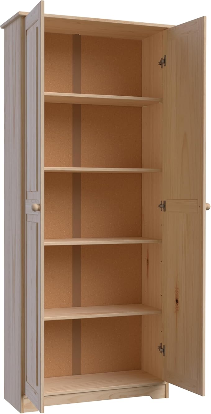 Pantry Cabinet Storage Cabinet with 2 Doors Solid Wood - Adjustable Shelves for Kitchen, Dining Room, or Utility Room Organization