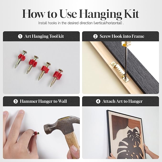 Framed Textured Wood 3D Wall Art for Living Room, Large Boho Tropical Brown Artwork for Walls, 3 Piece Farmhouse Botanical Leaf Wood 3D Textured Wall Art Decor for Office Bedroom Hallway, 24x36 Inch