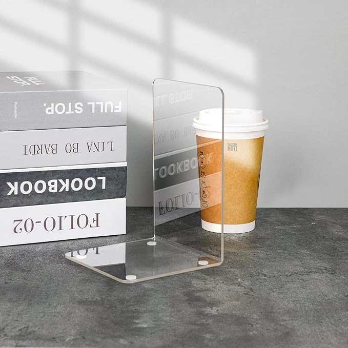 Lulonpon 2 Pieces Book Ends, Bookend, Books Ends for Shelves, Books Ends for Heavy Books, Clear Bookends, Acrylic Bookends for School, Library,Desktop Organizer and Book Shelves