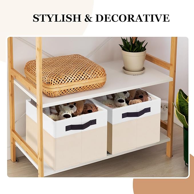 Criusia 4 Pack Baby Clothes Organizer Bins, Fabric Collapsible Storage Baskets with Handles, Odorless Storage Bins for Toy Clothes Nursery Kids Room Playroom Classroom (14L*10W*9.5H)