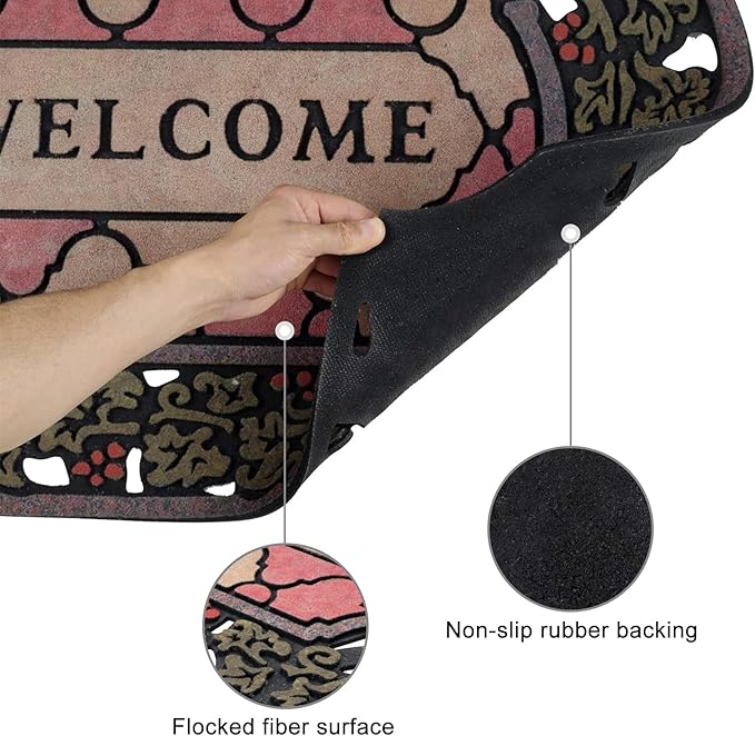 CHICHIC Entrance Door Mat Large 24 x 36 Inch Entry Way Doormat Front Door Rugs Outdoors Heavy Duty Welcome Mat Non Slip Rubber Back Low Profile for Garage, Patio, High Traffic Area, Small Flower