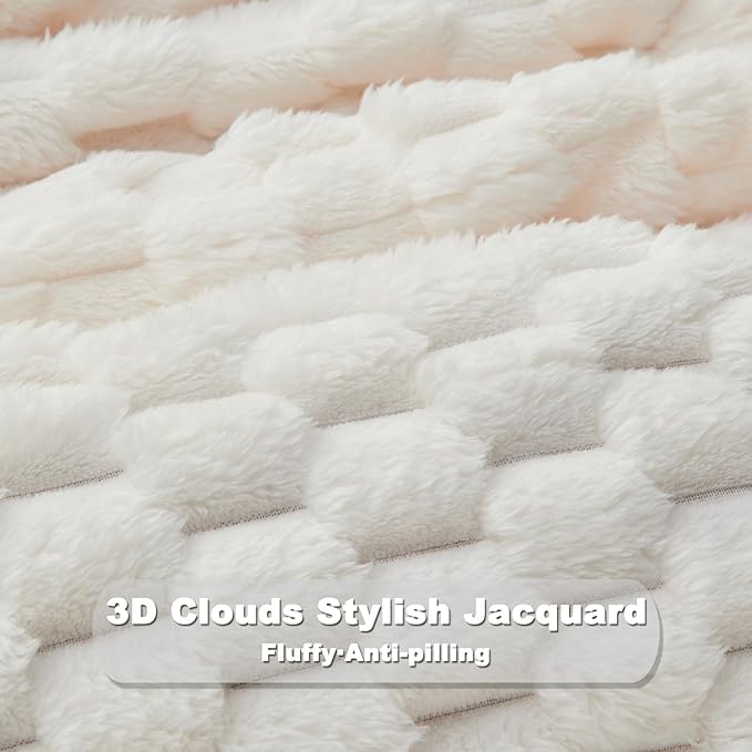 NEWCOSPLAY Super Soft King Blanket Ivory Premium Silky Flannel Fleece 3D Clouds Stylish Jacquard Lightweight Bed Blanket All Season Use 350GSM (Ivory, King(90"x110"))