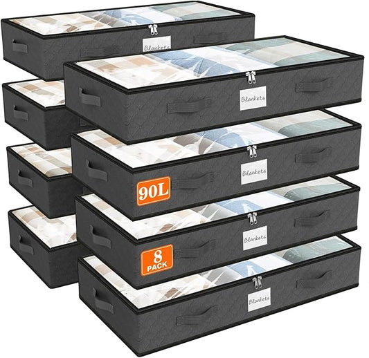Under Bed Storage Containers 90L 8-Pack - 39x20x16 Inch by SpaceWhisper