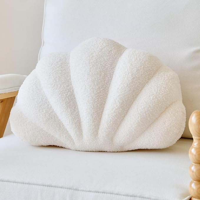 Seashell Throw Pillows, Shell Shaped Throw Pillows, 18 Inch Soft Home Decorative Pillow Plush Cushion for Bed Couch Living Sofa Room Decor Accent Throw Pillow (Ivory 18Inch)