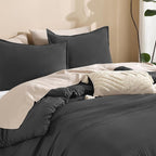 Litanika Grey Comforter King Size Set, Dark Gray Lightweight Plain Bedding Comforters Sets, All Season Fluffy Bed Set (104x90In Comforter & 2 Pillowcases)