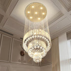 Flashing God D24''XH86'' Modern Foyer Chandelier for High Ceiling Raindrop Crystal Chandelier High Ceiling Pendant Light Fixture for Hallway Living Room (Gold Staircase Chandeliers)