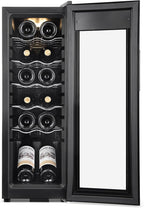 Wine Cooler Refrigerator 12 Bottles, Small Wine Fridge Mini Wine Fridge Countertop with Glass Door Wine Cellars for Red Wine, Champagne, Dry White Wine, Sparkling Wines