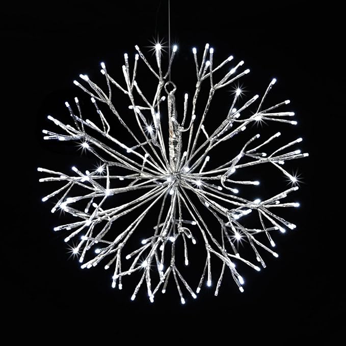Christmas led Sparkle Ball Hanging Outdoor décorations -Haning Twig Ball,Snowflake Ornament Lights Indoor Outdoor Festive Holiday Décor 24Inch (Cool White)