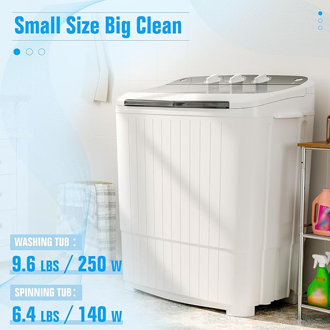 Pataku Portable Washing Machine, 17.6 Lbs Compact Mini Washer and Dryer Combo,Twin Tub Laundry Washer with Spin Cycle, Soaking Function Ideal for Apartment, Dorms, RVs Camping, Grey