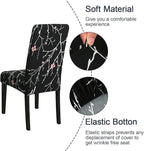 JQinHome Pattern Chair Covers for Dining Room Set of 6, High Stretch Removable Washable Parsons Chair Slipcover for Home Party Hotel Wedding Ceremony (Flourish Black,6PCS)