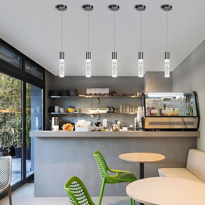 OKELI Modern Pendant Light,3Color LED Bubble Crystal Island Light Fixtures,Black Mini Pendant Lighting for Kitchen Island,Bar,6W,3000-6000K,ETL