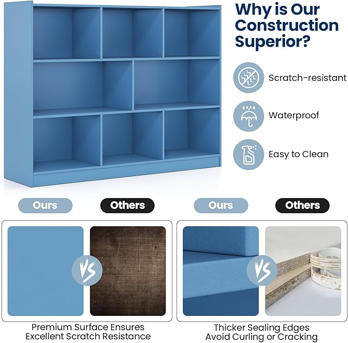 Tangkula 8-Cube Bookcase, Wood 3 Tier Open Storage Bookshelf, Modern Multipurpose Display Cabinet for Living Room, Study, Reading Nook, 48 x 12.5 x 36.5 Inch (Bright Blue)