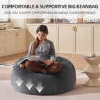 Bean Bag Chair 3Ft, Memory Foam Filled, Large Beanbag Chairs for Adults and Teens, Soft Sofa with Removable Flannel Cover, Round Couch for Living Room Bedroom College Dorm (Dark Gray, 3FT-36×36"×24")