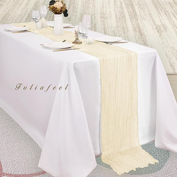 10FT 6 Pack Beige Cheesecloth Table Runner 20 x 120 Inch Long Rustic Gauze Fabric Cheese Cloth Table Runner for Wedding Bridal Baby Shower Table Decorations Boho Sheer Birthday Party Table Decor