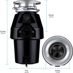 Waste Maid 10-US-WM-258-3B Garbage Disposal Anti-Jam Stainless Steel Food Waste Grinding System, 1/2 HP Mid Duty, Black