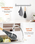 Cooking Spoon for Nonstick Cookwares, Great for Cooking and Serving Sturdy BPA-Free Matte Silicone, Wood Handle Spoon for Mixing, Scoop, and Scrape (Black & Grey, 11.4 inch)