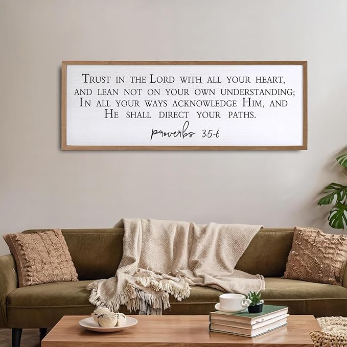 Trust in the Lord With All Your Heart Bible Verse Framed Wall Art, 40''×15'' Rustic Religious Christian Proverbs 3:5-6 Sign, Horizontal Holy Inspirational Catholic Scripture Decor
