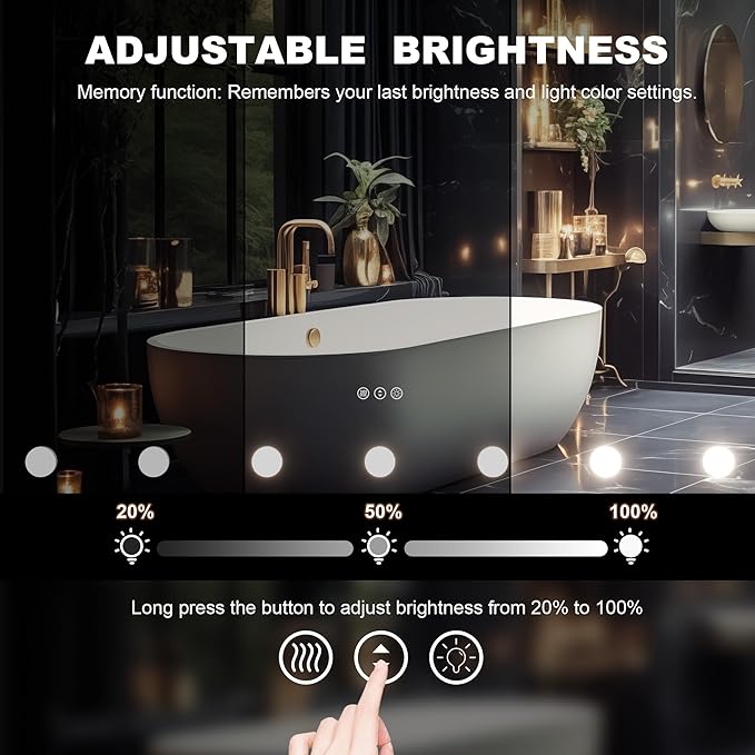 Hasipu LED Bathroom Mirror with Lights, 59" x 30" Hollywood Wall-Mounted Bathroom Mirror with 24 Dimmable Bulbs, 3 Colors Modes, Touch Control, Anti-Fog, Memory Function, Shatter-Proof, ETL Listed