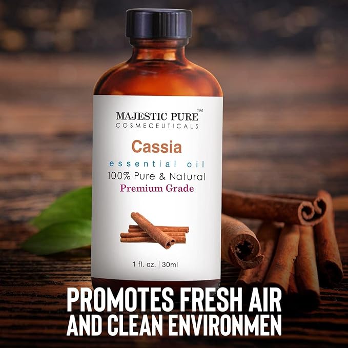 Majestic Pure Cassia Essential Oil with Glass Dropper - 1 Fl Oz - 100% Pure and Natural Cassia Oil - Premium Grade Essential Oils for Diffuser, Aromatherapy, Soap and Candle Making