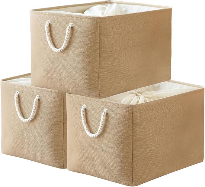 TheWarmHome Storage Bin for Shevles - Extra Jumbo 3Pack 20.5L×15.7W×13.8H inch Organization and Storage Basket for Organizing, Fabric Storage Cubes for Closet Shoe Linen Decorative (Beige)