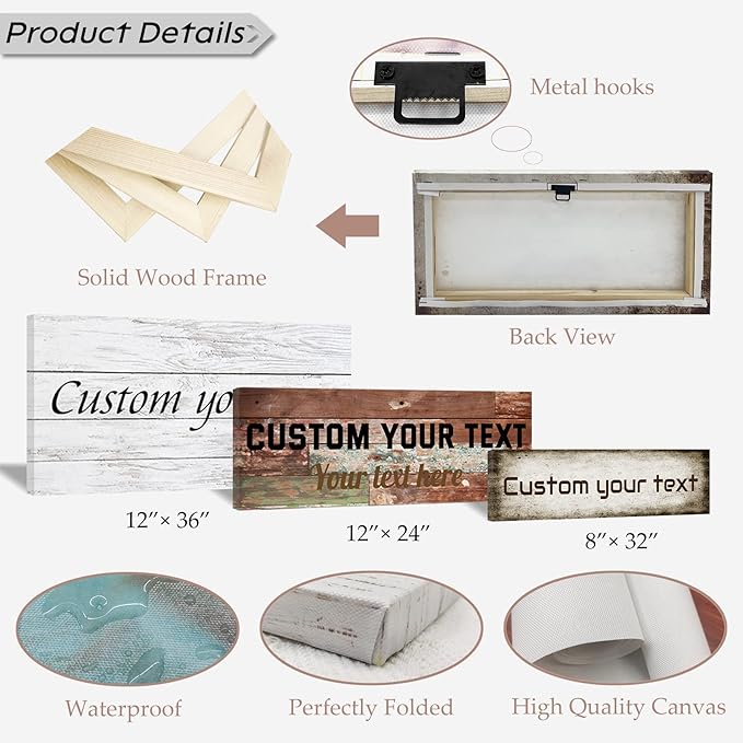 LZIMU Personalized Quotes Sign Wall Decor Custom Canvas Sign with Your Text Customized Gift for Rustic Kitchen Farmhouse Decor Framed (4"x16")