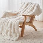 Lotus Karen Faux Fur Blanket - Cream White Twin Size, Big Bubble Rabbit Fluff, 60x80 Inches