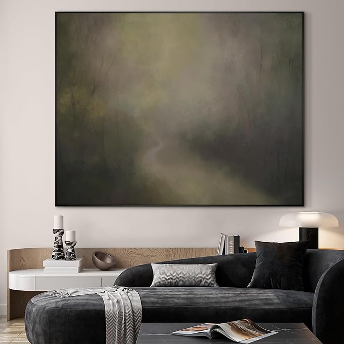 SIGNWIN 60"x72" Extra Large Framed Wall Art Muted Forest Path Soft Misty Woodland Scene Illustration for Home Living Room Bedroom Decor (Frame Assembly Required)