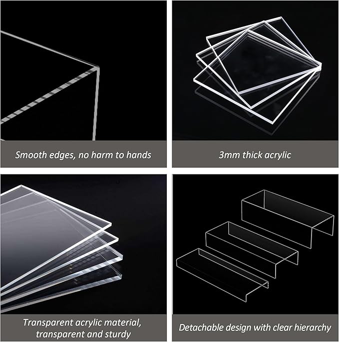 Square Acrylic Display Risers 3pcs, Clear Showcase Shelves for Collectibles, Funko Pop Figures, Perfumes, Cupcake, Candy Dessert - 3''x4''x5''