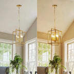 Farmhouse Gold Chandelier, 4-Light Vintage Chandeliers for Dining Room, Adjustable Modern Rustic Metal Hanging Pendant Light Fixture for Entryway Foyer Kitchen Island Hallway