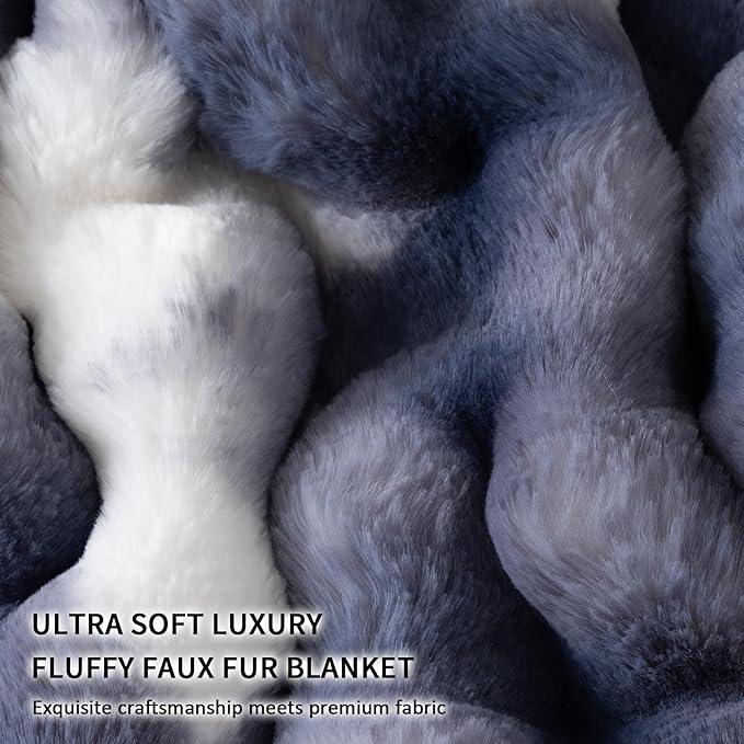 Cozy Faux Fur Throw Blanket for Bed-Warm Fuzzy Throw Blanket, Soft Plush Thick Bubble Blankets for Bedroom and Living Room, Furry Luxury Blanket, 90 x 108,Tie-Dye Blue