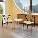 Wishbone Chair Natural Solid Wood Dining Chair/Hans Wegner Y Chair Rattan and Wood Accent Armrest Chairs Set of 2 (Ash Wood - Black + Natural Cord)