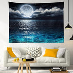 LB Moon Over Ocean Tapestry, Night Sky Tapestry Wall Hanging,3D Fantasy Psychedelic Watercolor Wall Art for Bedroom Living Room Dorm Home Decor,48 x 36 Inches