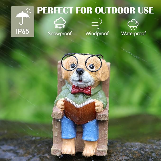 Solar Garden Decor Statues Dog Figurines Mini Fairy Garden Accessories Outdoor Lights,Garden Art Patio Porch Balcony Yard Home Lawn Ornaments,Mothers Day Birthdays Gifts for Mom Grandma
