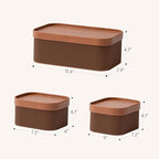 La Jolie Maison Fluted Cardboard Storage Baskets with Leather-Like Lids, Sturdy Stackable Paper Boxes Decorative Tray, Set of 3 Chestnut