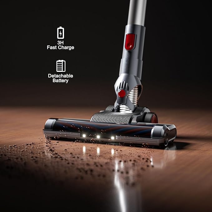 Cordless Vacuum Cleaner, Powerful Battery Vacuum Cleaner Cordless with LED Touch Screen & 2 Speeds, Lightweight Stick Vacuum Cleaners for Home, Pet Hair & Hardwood Floor,Silver