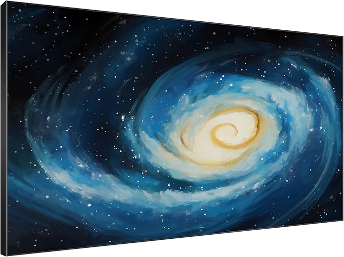 SIGNWIN 46"x72" Extra Large Framed Wall Art Spiral Galaxy Vivid Blue and Yellow Cosmic Space Illustration for Home Living Room Bedroom Decor (Frame Assembly Required)