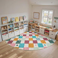 jinchan Kids Rug for Classroom 7ft Radius Corner Washable Area Rug Modern Colorful Quarter Circle Rug Soft Non-Slip Carpet for Nursery Playroom Daycare Reading Nook Living Room Confetti on Cream