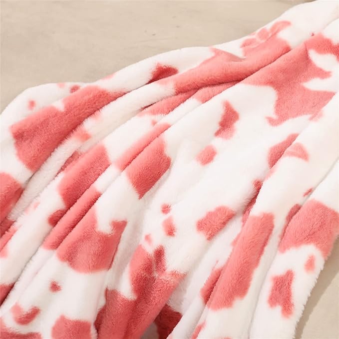 RYNGHIPY Cow Print Throw Blanket Soft Animal Cow Bed Throws Cute Farm Flannel Fleece Throw Blankets Thick Warm Plush Blankets for Sofa Couch Cow Decor Throws (Pink, 51''x63'')