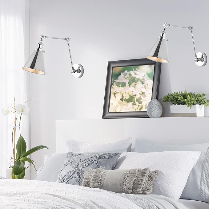 JONATHAN Y JYL7460A-SET2 Rover 7" Farmhouse Industrial Adjustable Arm Metal LED Wall Sconce Rustic Bohemian 2700K LED 4W Bulb for Entryway Lobby Kitchen Bathroom Bedroom Hallway, Chrome (Set of 2)