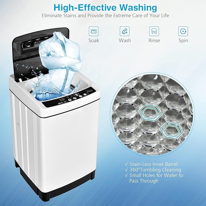Giantex Portable Washing Machine, 2 in 1 Full Automatic Laundry Washer 1.5Cu.Ft 11lbs Capacity Washing and Spinning Combo 8 Programs 10 Water Levels Energy Saving Top Load Washer for Apartment Dorm
