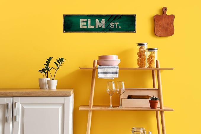 Vintage Tin Sign Retro Metal Elm St Signs Stylish Wall Art Plaques for Home Decor Bathroom Kitchen House and Gothic Wall Decor or as a Unique Poster 16x4 in
