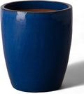 Emissary Bullet 14 in. Blue Ceramic Round Planter (14 in. L x 14 in. W x 15.5 in. H) with Drainage Hole