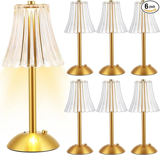 Liliful 6 Pcs LED Portable Cordless Table Lamp Touch Battery Operated Rechargeable Desk Lamp 3 Color Dimmable for Bedroom Living Room Dining (Rose Style,Gold)