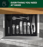 ROYAL CRAFT WOOD Luxury Bamboo Kitchen Drawer Organizer - Silverware Organizer - Utensil Holder and Cutlery Tray with Grooved Drawer Dividers for Flatware and Kitchen Utensils (9 Slot, Black)