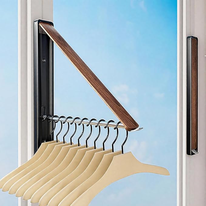 Wall Mounted Drying Rack - Retractable & Foldable Clothes Drying Rack Wall Mounted for Laundry Room Organization | Laundry Room Hanging Rack for Dorm, Closet, Balcony & Indoor/Outdoor Use 2 Packs