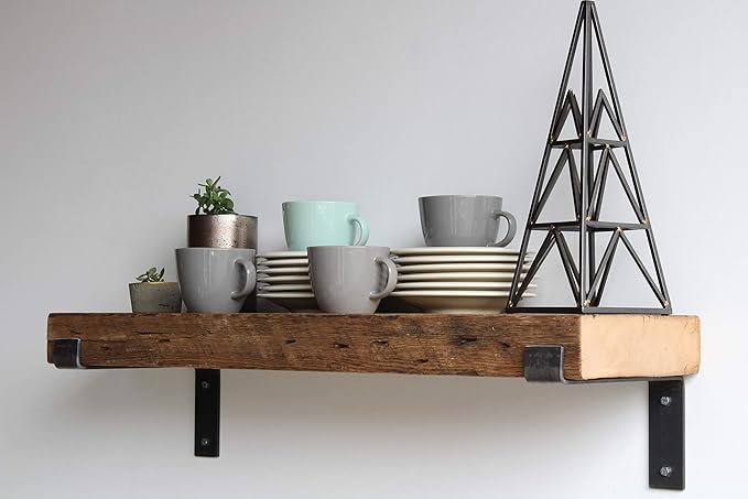 Urban Legacy Reclaimed Barn Beam Deep Shelves | Deep Shelves with Brackets Included, Set of 2 | (Natural Full Profile Bracket, 36" x 11.5" x 3")