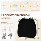 downluxe Chair Cushions for Dining Chairs, Waterproof Kitchen Chair Pads, Non-Slip Dining Seat Cushion with Ties, 17" x 16" x 2.5", Black, 4 Pack