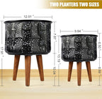 Harvest Land Plant Pots with Stand, Set of 2 Large Modern Planters Metal Tall Handmade Flower Pots with Drainage Holes Indoor Outdoor,Grey