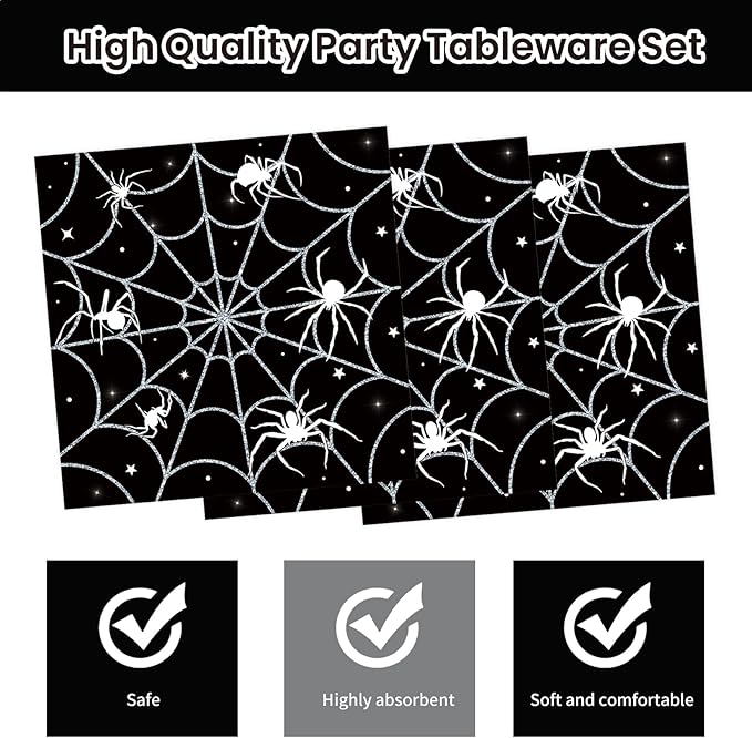 40Pcs Halloween Paper Plates and Napkins Party Supplies, Spider Web Plates Napkins Disposable Dinnerware Set for Spooky Halloween Party Decorations