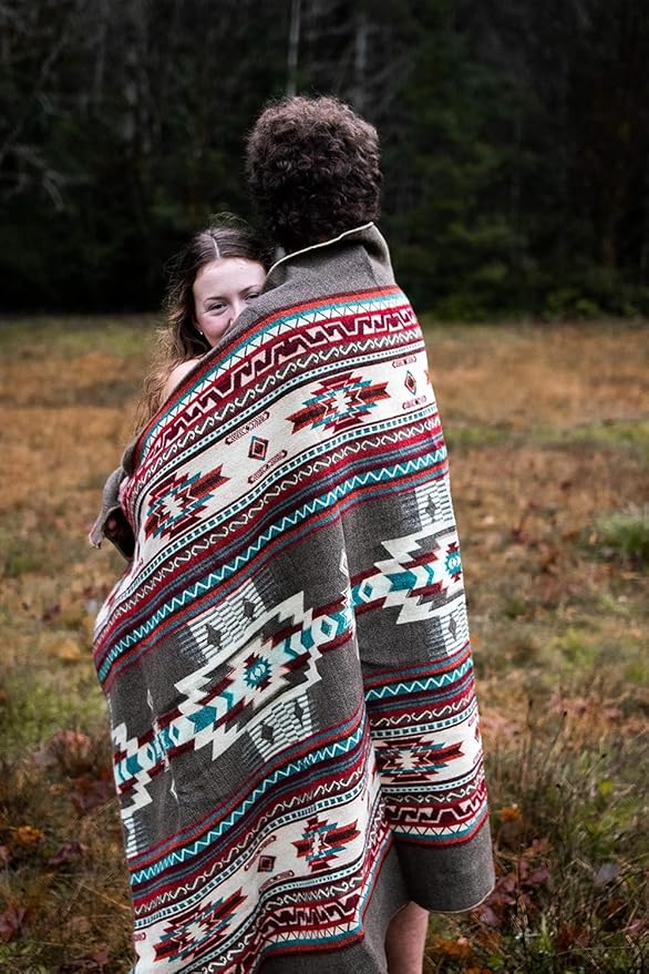 Inca Aztec Throw, Queen, King Blanket | Southwest Indian Navajo Boho Style | Native Cover for Camping, Bedding, Couch, Vanlife | Faux Alpaca, Lightweight, Hypoallergenic (Chimborazo Beige, King)